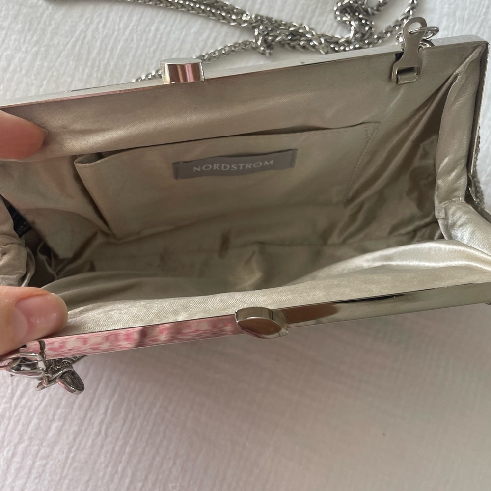 Nordstrom beaded rhinestone clutch with silver chain - Picture 6 of 13